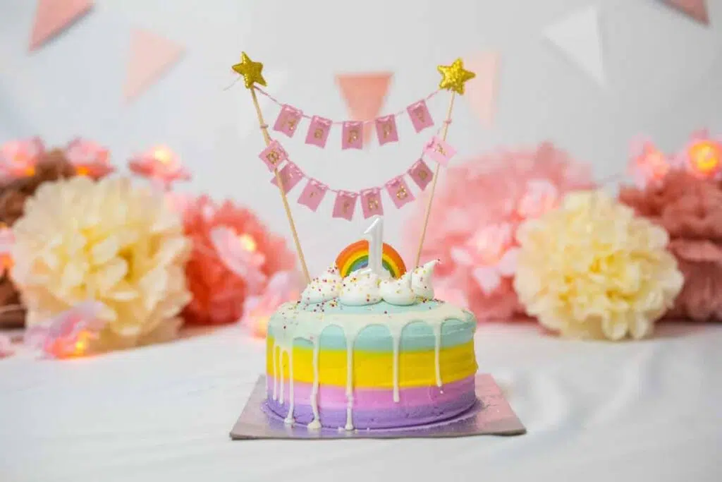 Rainbow Birthday Cake in Close Up View - Free birthday cake images