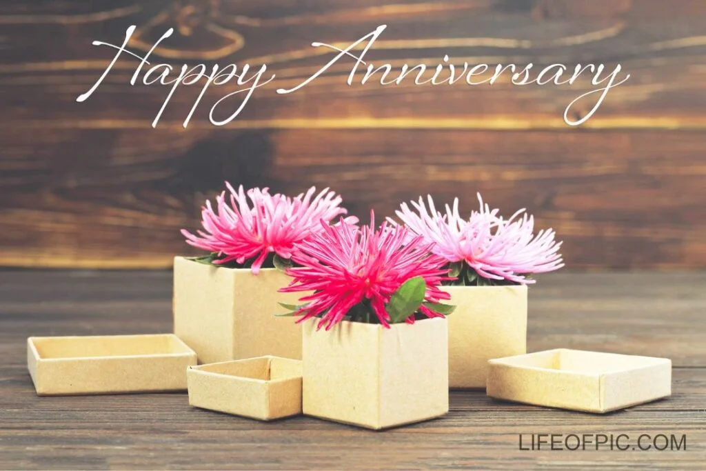 Happy Anniversary card with gift boxes and flowers - happy anniversary images