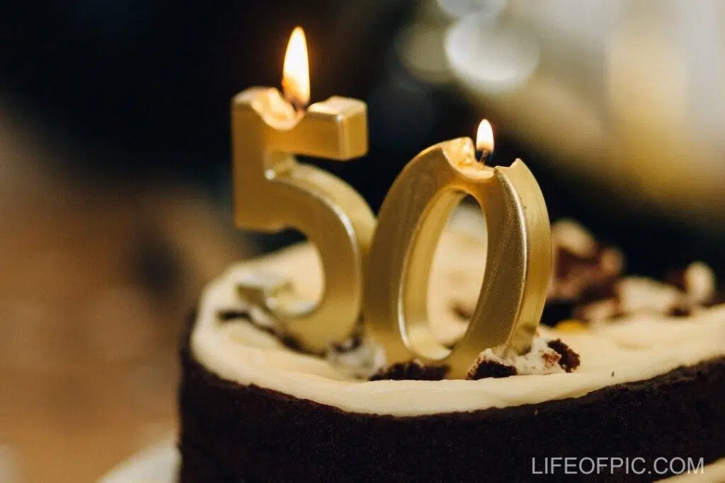 Birthday Cake with Lighted Candles on Top