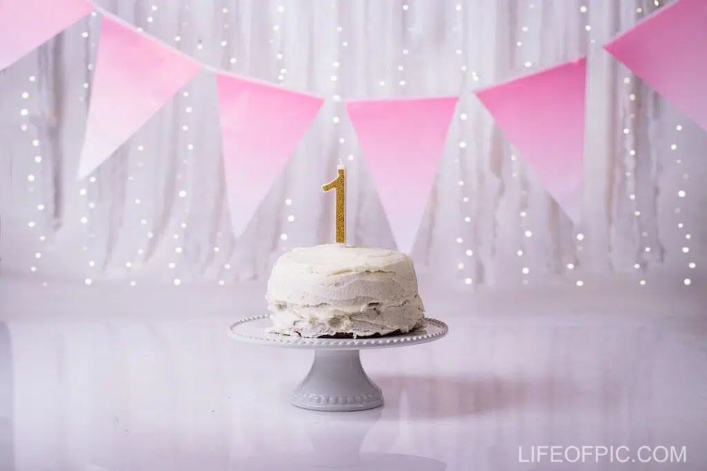 Close-Up Shot of a White Birthday Cake