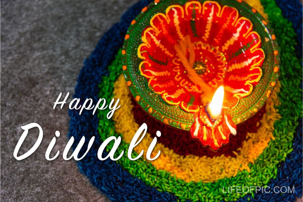 Close up clay lit light a fire already on Diya on concrete background