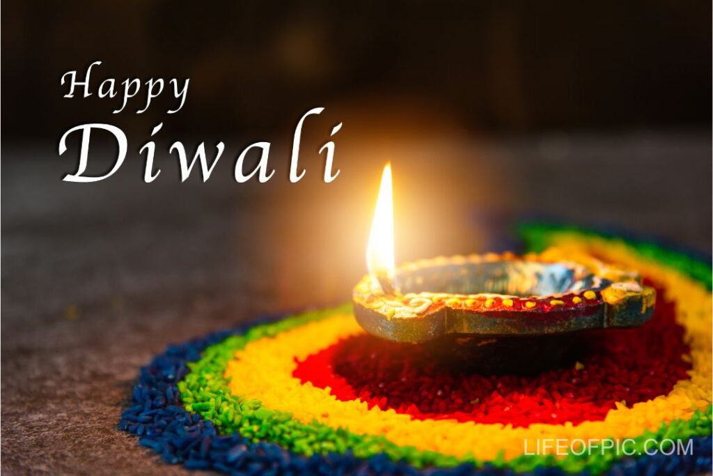 Close up clay lit light a fire already on Diya or oil lamp on concrete background