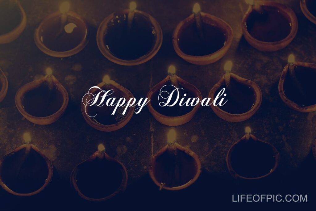 Happy Diwali text with oil lamps, festival celebration ,retro effect