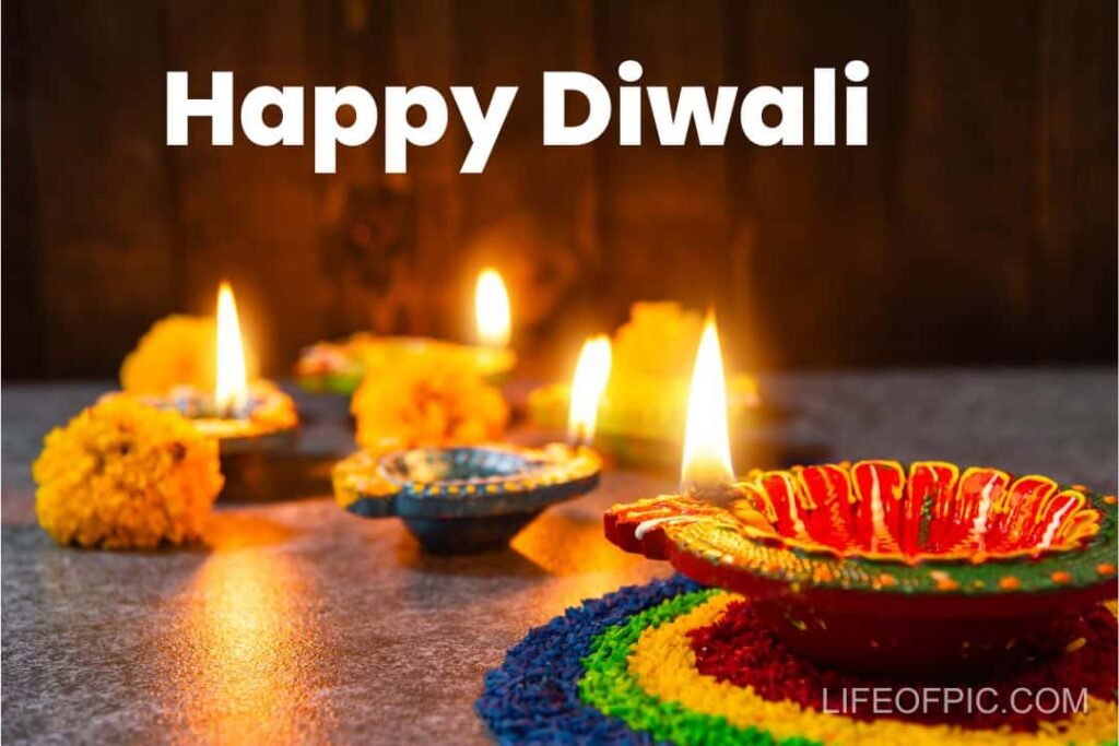 Close up clay lit light a fire already on diya or oil lamp with flowers on concrete background - Happy Independence Day Images