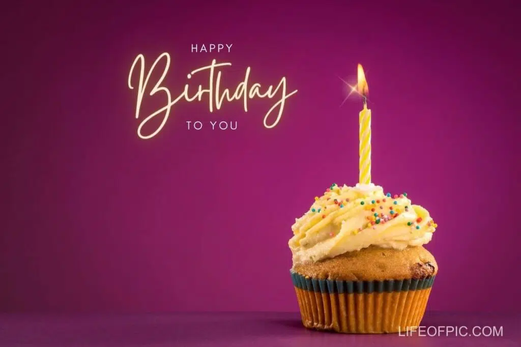 A Cupcake With A Lit Candle - Free birthday cake images