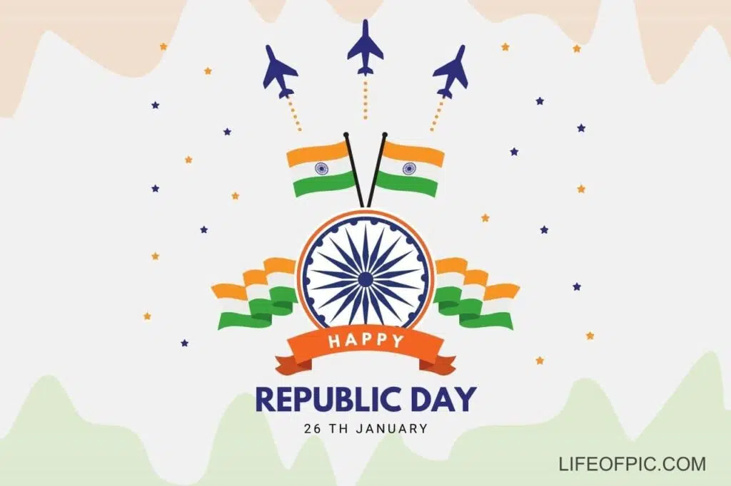 A banner with flags and airplanes Republic Day - happy republic day images