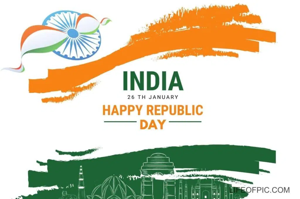 A poster with a flag and a picture of a monument - happy republic day images