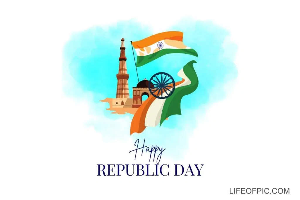 Indian flag Illustration and the qutub minar - happy republic day images