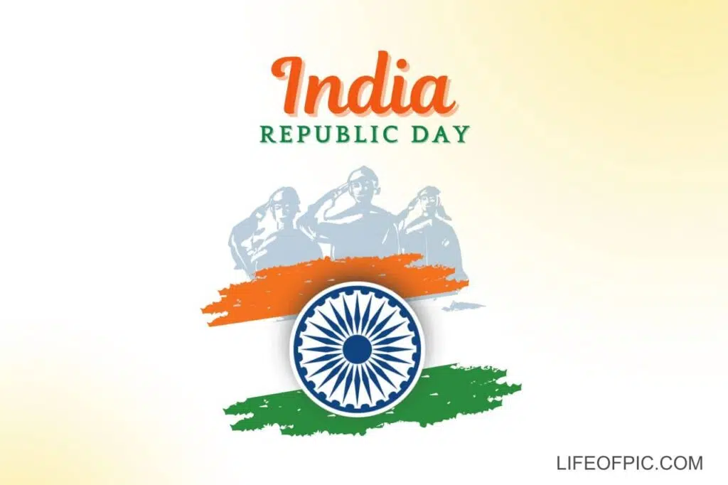 Indian with a symbol and a picture of soldiers saluting - happy republic day images