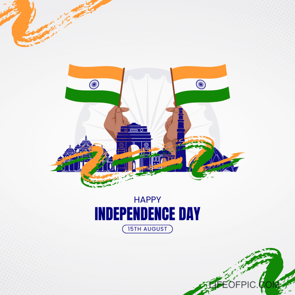 Vibrant Independence Day background with multiple hands displaying Indian flags - Happy Independence Day Images
